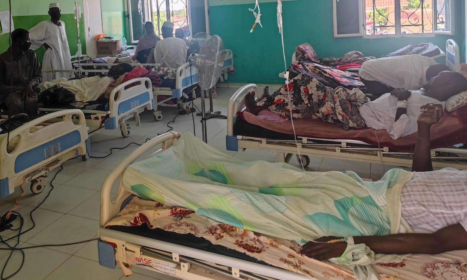 Hospital beds in a crowded room at South Hospital in El Fasher, North Darfur, Sudan.