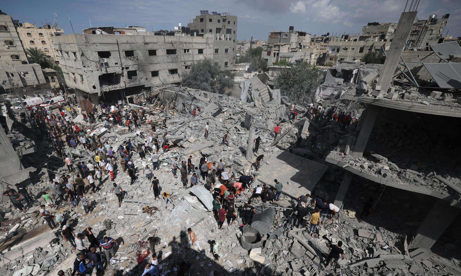 Wreckage after Israeli airstrikes in Gaza in October 2023.