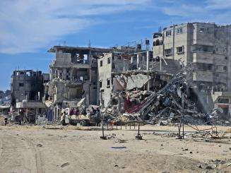 Ruins of the Al-Shifa Hospital area in Gaza after Israeli forces' siege in March 2024.