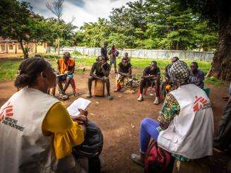 MSF teams hold a group session for male sexual violence survivors in Central African Republic.