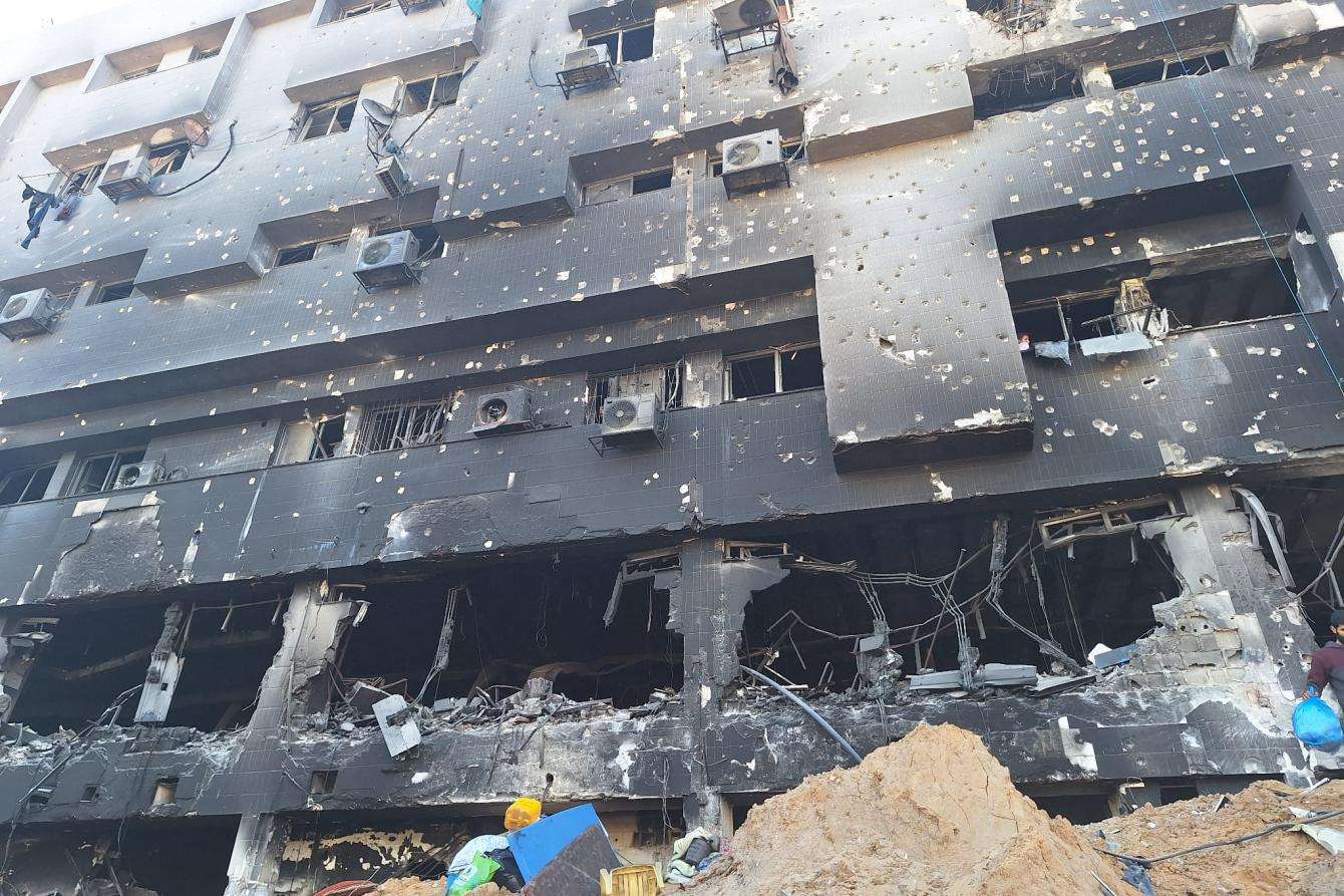 Destruction left after Israeli forces' siege of Al-Shifa Hospital in Gaza in March 2024.