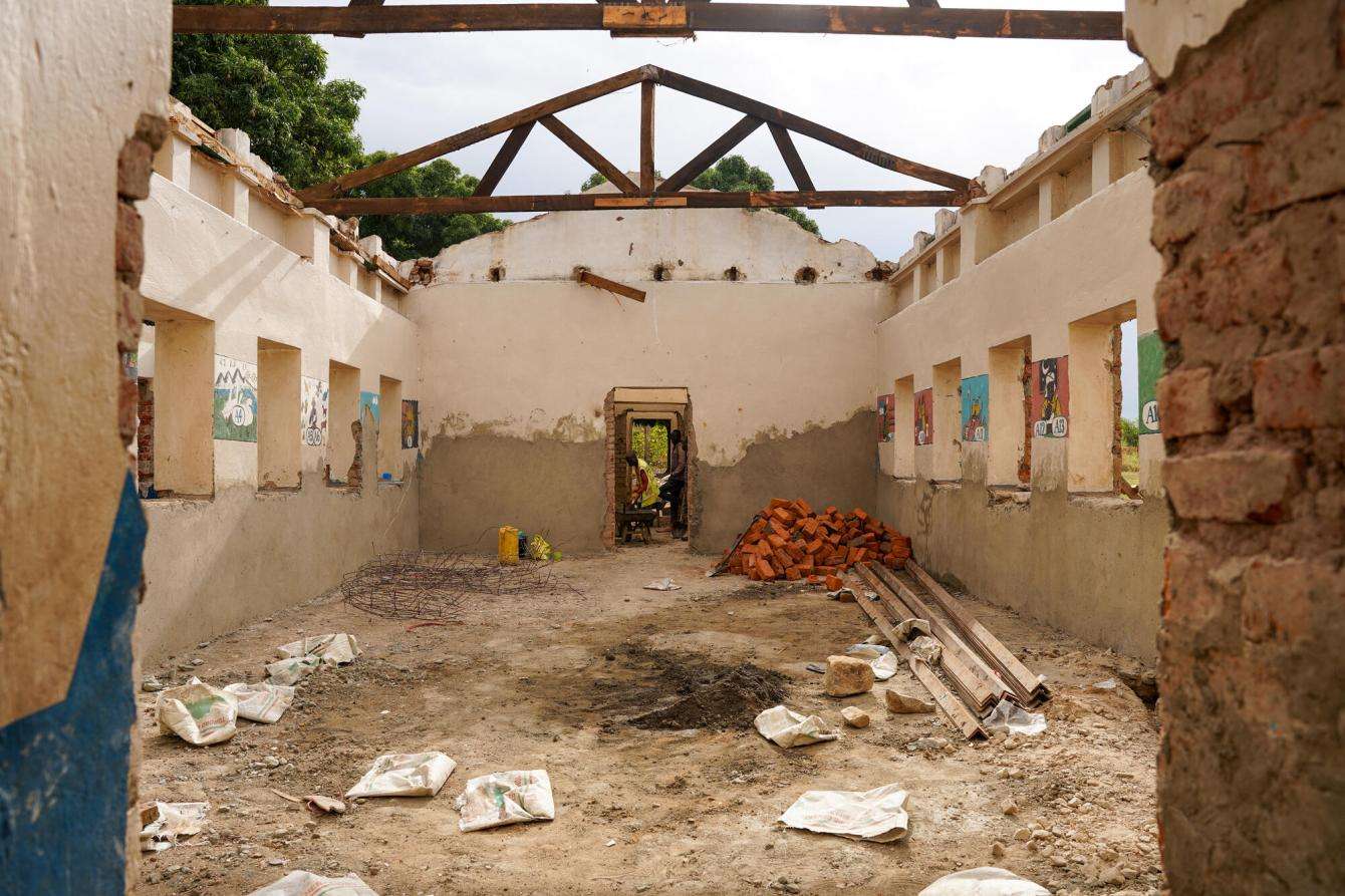 Inside a destroyed building of Mundari Hospital, which was looted during the civil war in Kajo Keji, South Sudan.