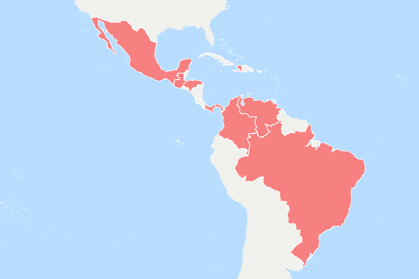A map showing where MSF works across the Americas