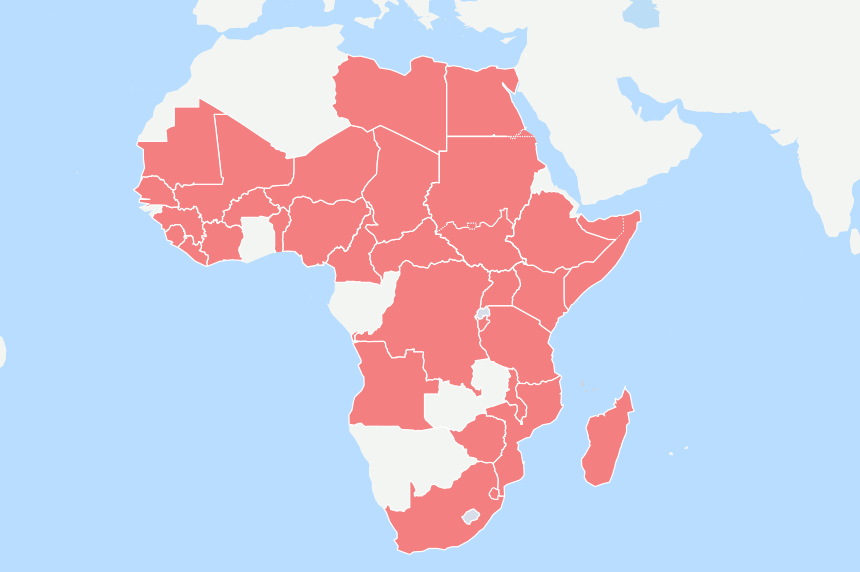 A map of the countries where MSF works across Africa