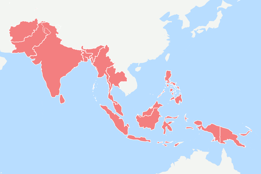 A map of the countries where MSF works across Asia and the Pacific