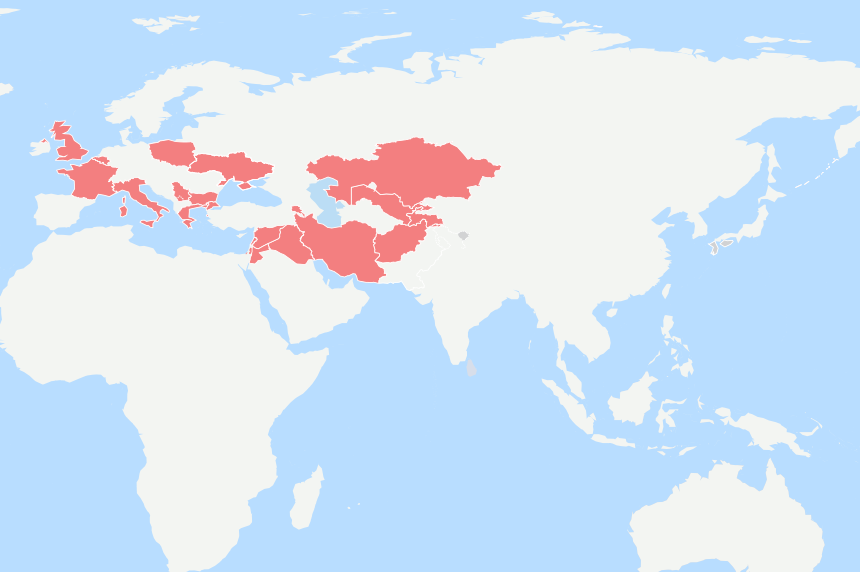 A map of the countries where MSF works across Europe and Central Asia