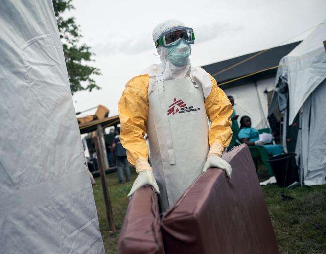 A member of the team at MSF's Ebola treatment center at Elikya Hospital Center in Bunia, Ituri province, DR Congo.