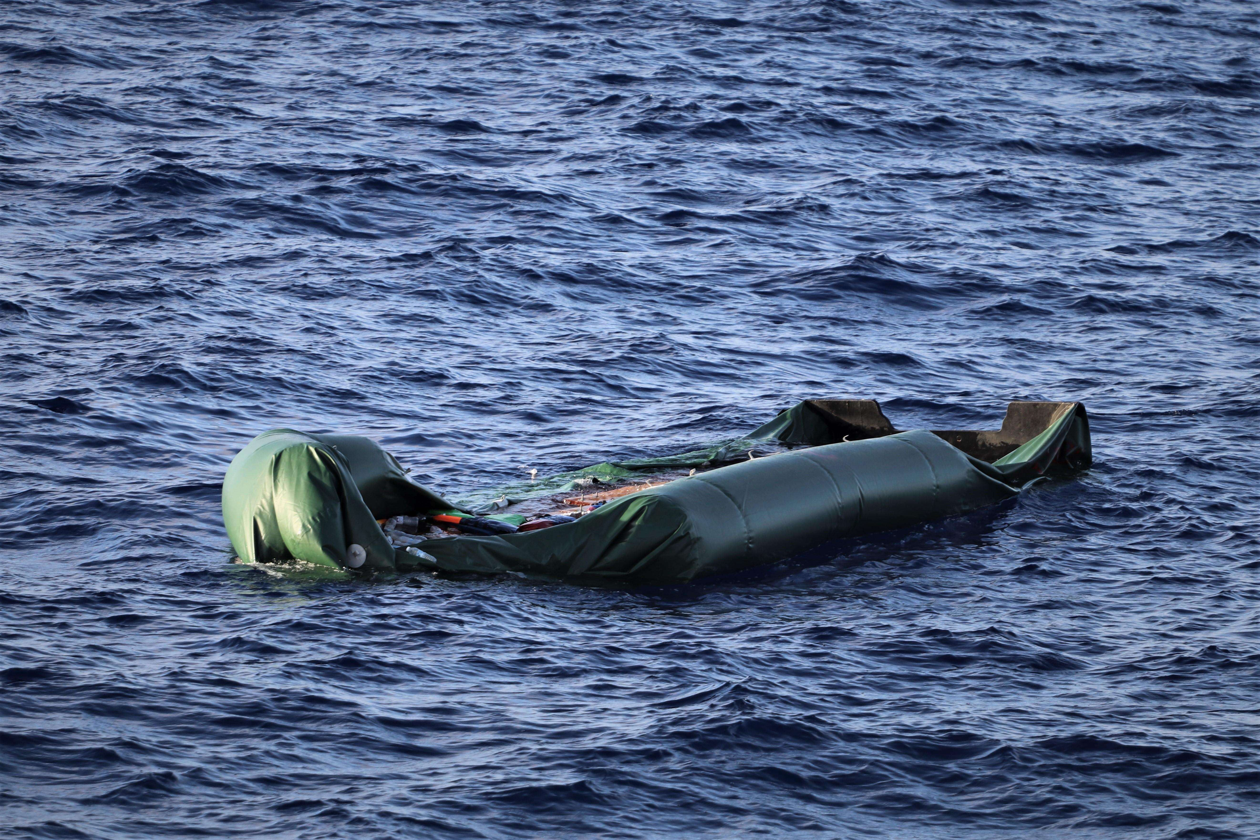 A rubber boat drifts in the Mediterranean Sea in August, 2020. 