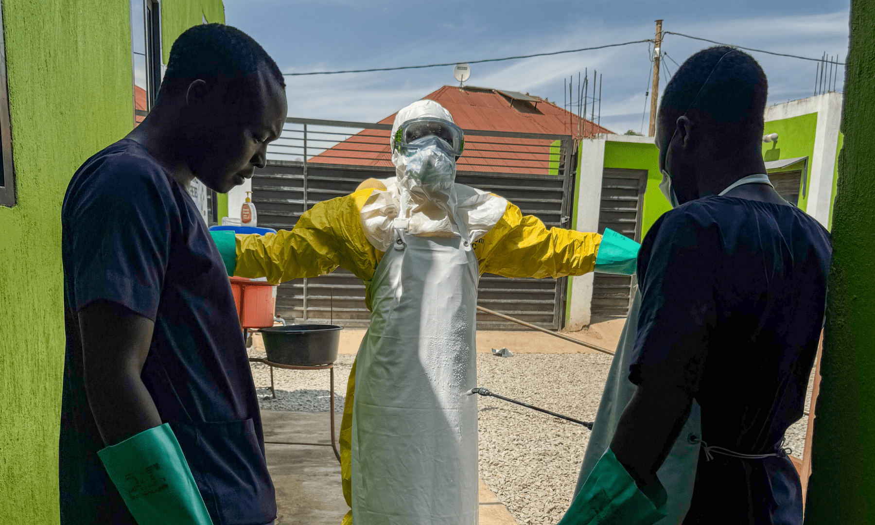 As part of MSF's Ebola response, teams carry out out infection prevention and control measures at Salama Clinic in Bunia.