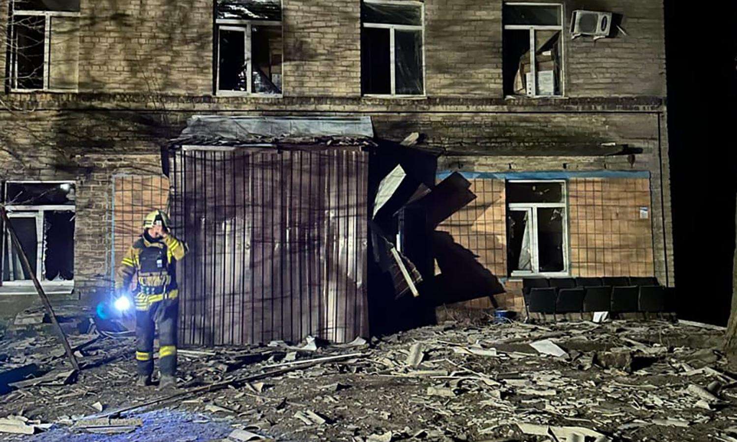 Damage from shelling to a health facility in Ukraine.