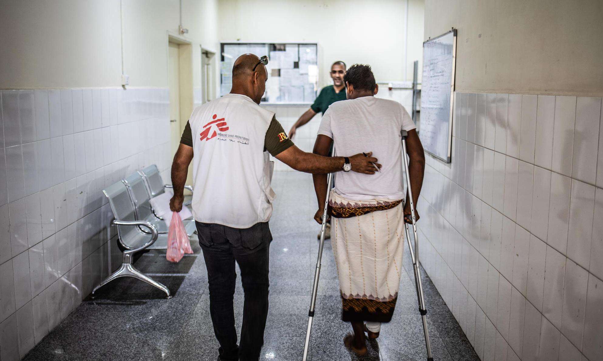 Inside MSF's trauma hospital in Aden, Yemen.  