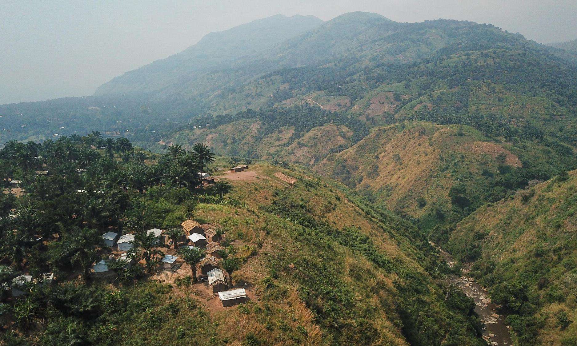 An aerial view of the Kakoy River and Gengere 1 refugee camp in Ituri province, DR Congo.