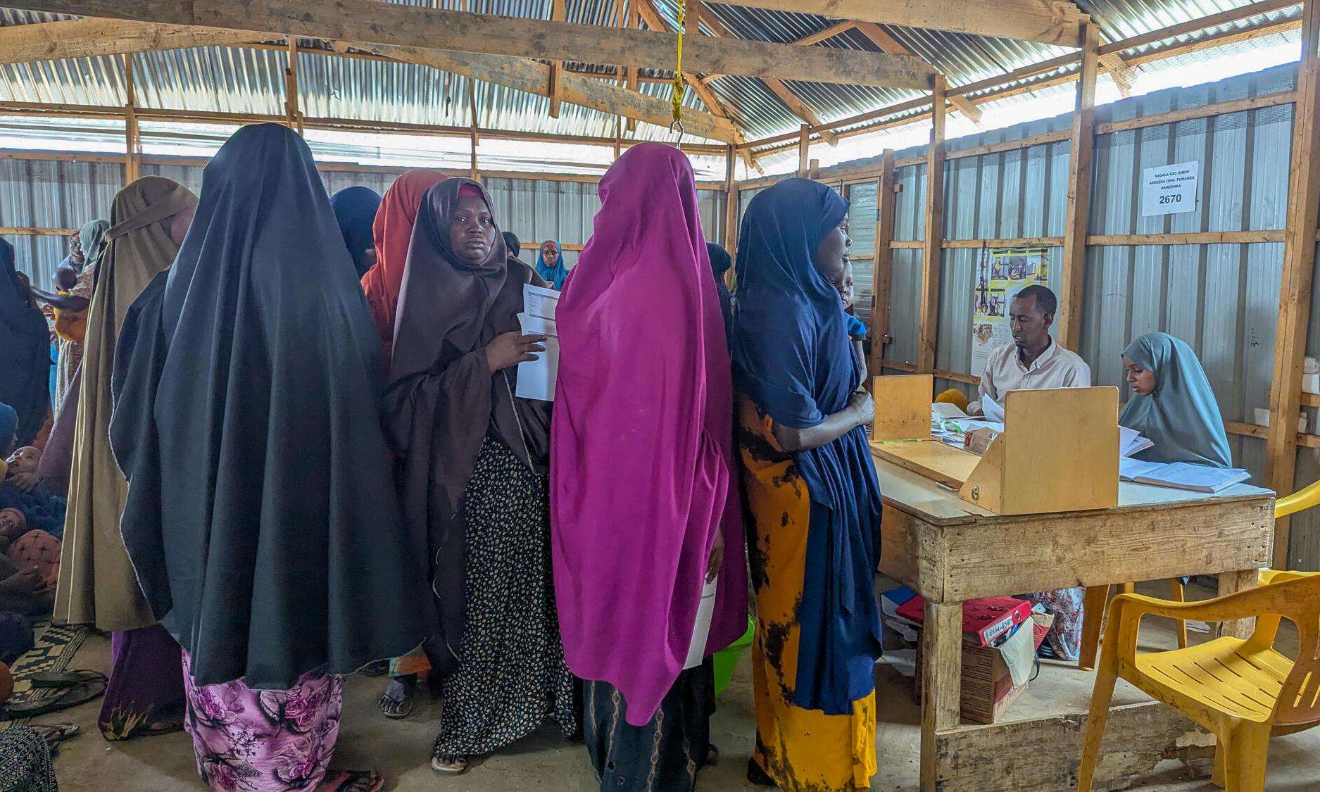 Patients wait in line at a Baidoa hospital in Somalia. 