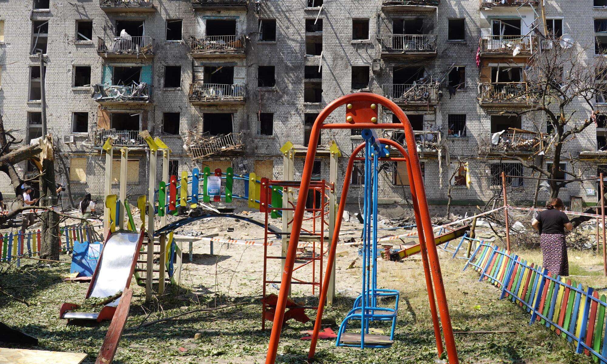 Damage from a Russian military attack on Kyiv, Ukraine, on July 2.