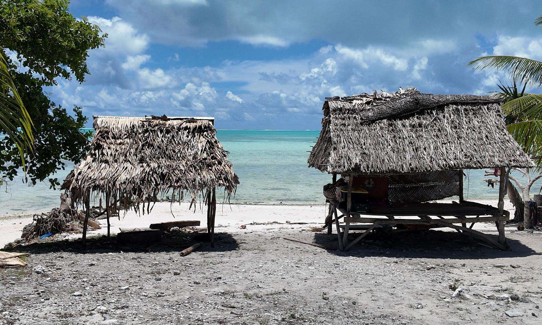 Traditional raised sleeping structure made of coconut tree wood in Kiribati.