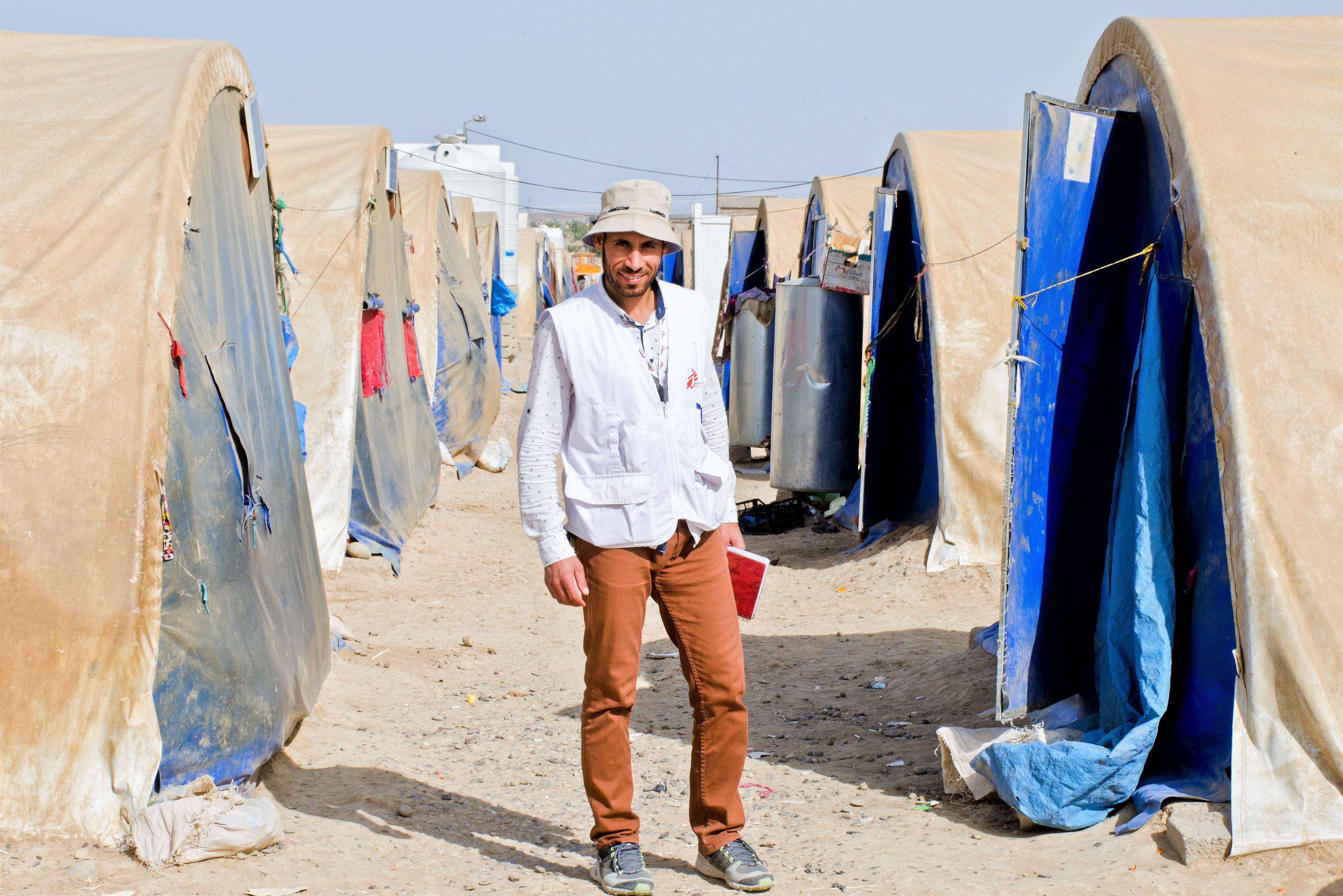 Ali, pictured, is the head of community health workers for Doctors Without Borders/ Médecins Sans Frontières (MSF) working in an IPD camp vaccination campaign in Qayyarah, northern Iraq.