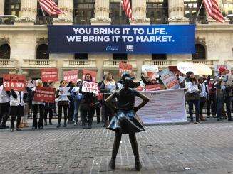 Protest: J&J release earnings at NY Stock Exchange 22/01/2020