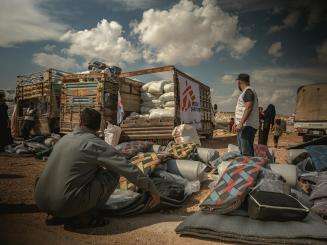MSF distributes winter supplies in the worst-hit camps for displaced people, northwest Syria, in October 2023.