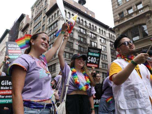 MSF USA staff marched at NYC Pride on June 28, calling on Gilead Sciences to make lenacapavir more accessible.