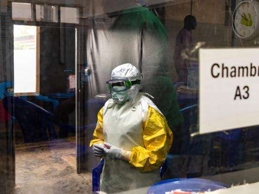 A team member at MSF's Ebola treatment center near Kitatumba Hospital in Butembo, North Kivu province, DR Congo.