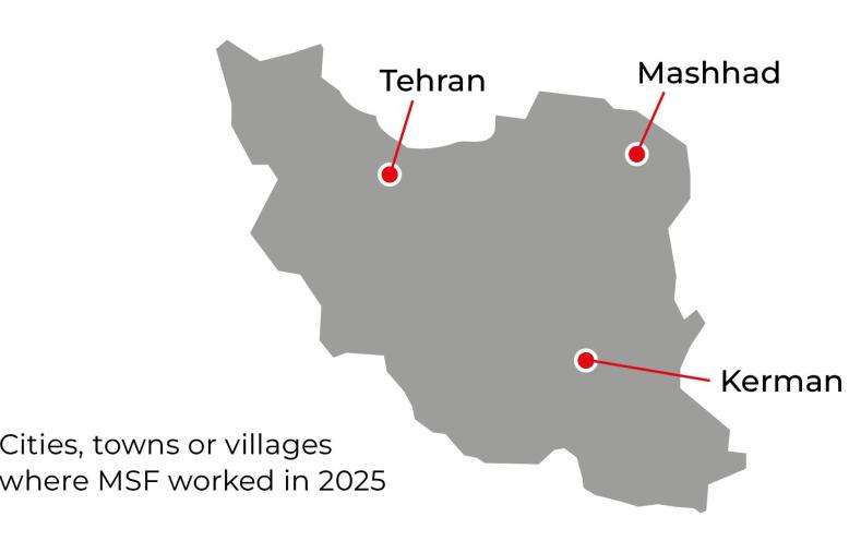 Map of MSF activities in Iran in 2025.
