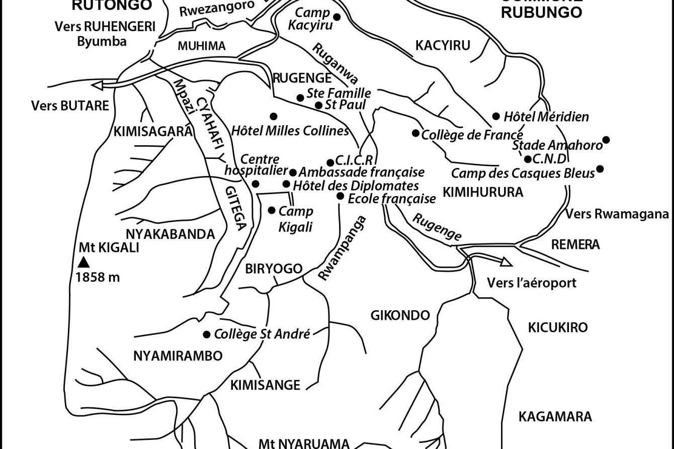 A map of Kigali, Rwanda, in 1994.