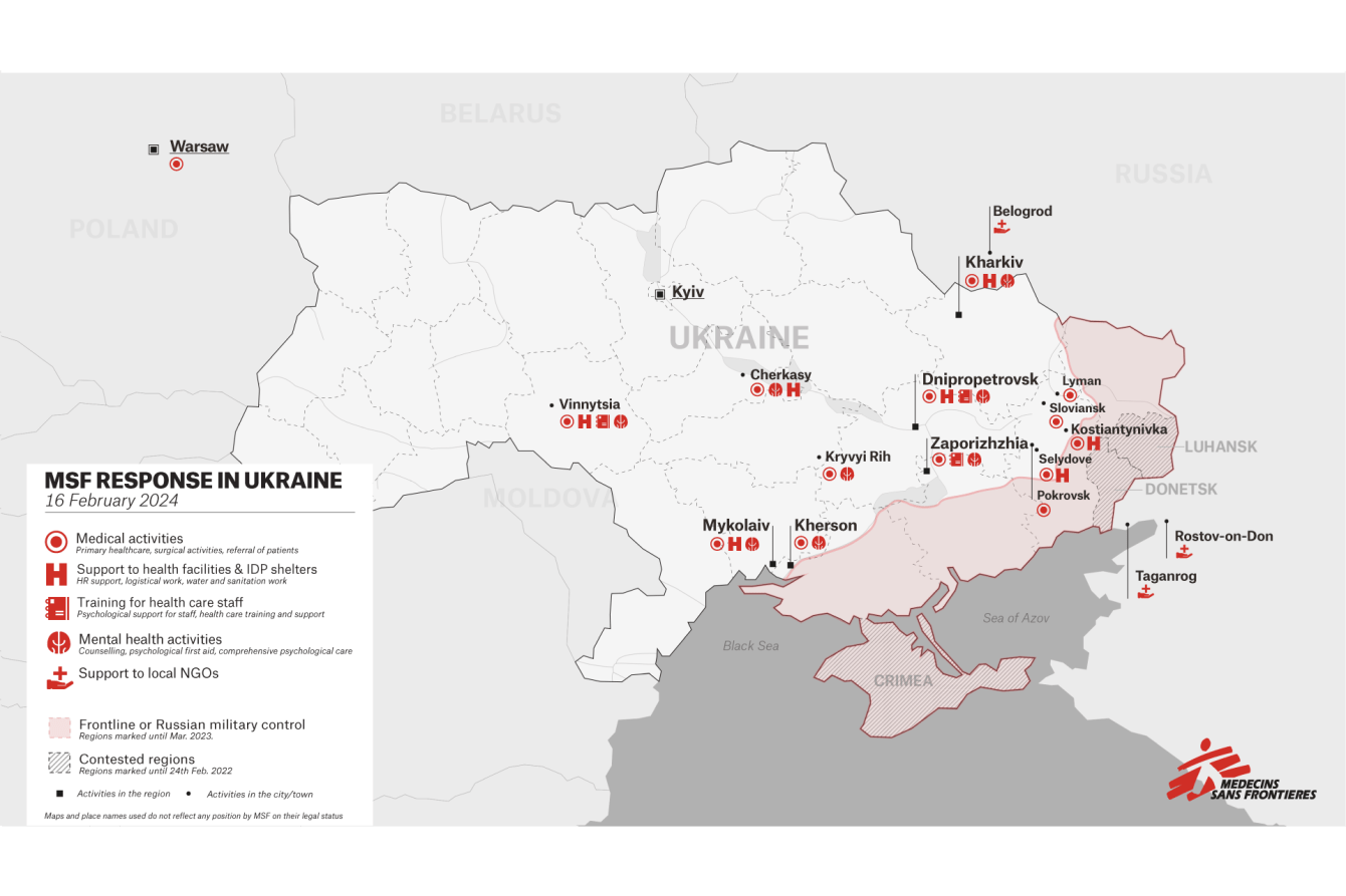 Map of MSF response to Ukraine war crisis.