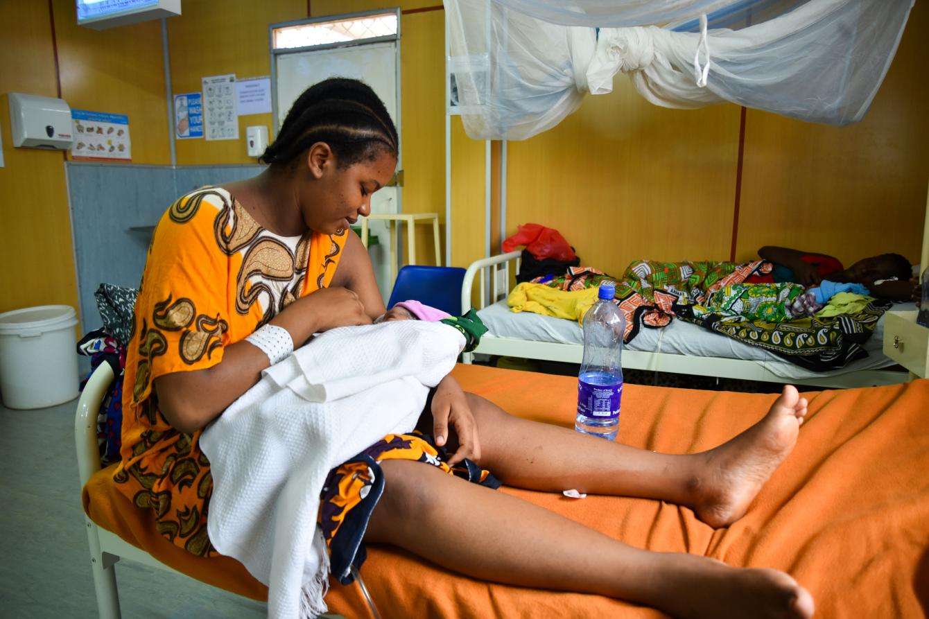 A mother and her child recover after a complicated Caesarean section.