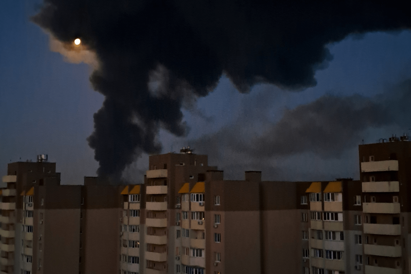 A Russian military attack on Kyiv.