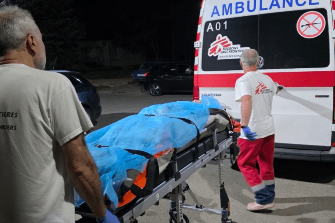 MSF teams transfer a patient by ambulance in Ukraine.