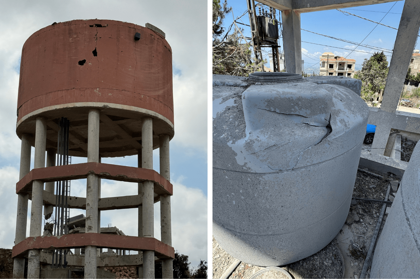 Damaged water infrastructure after Israeli attacks in Lebanon.