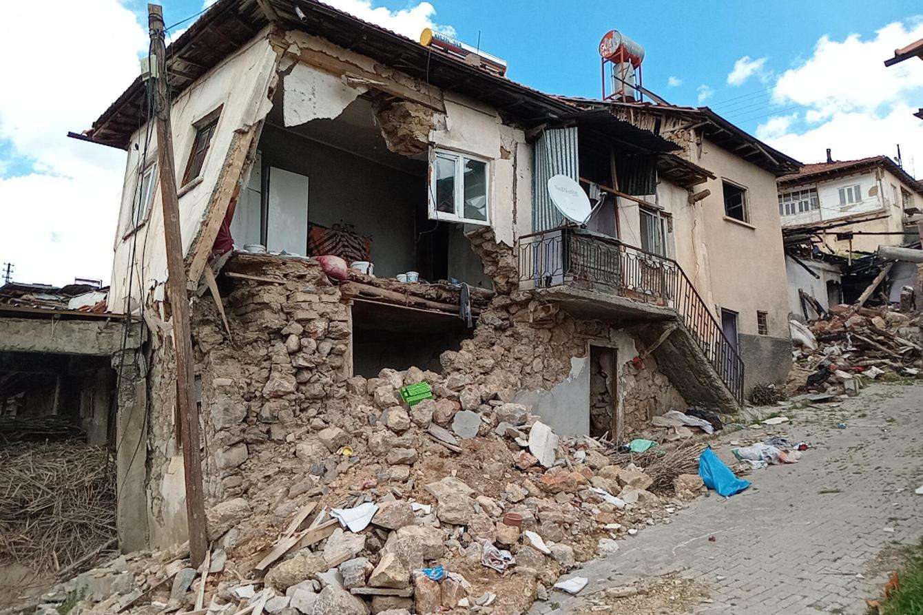 A home destroyed by the earthquakes in Turkey in February 2023.