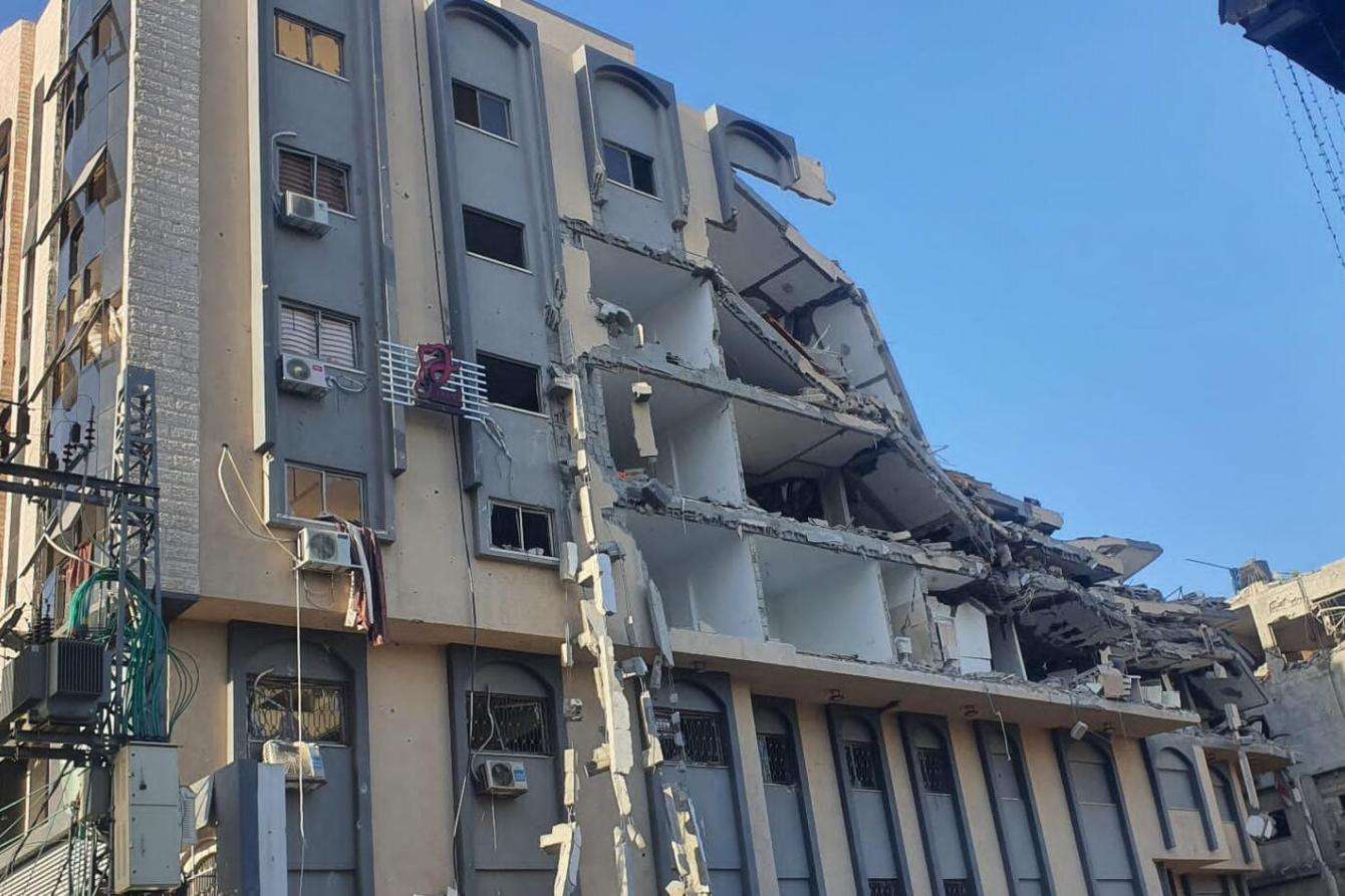 Collapsed wall of MSF facility in Gaza