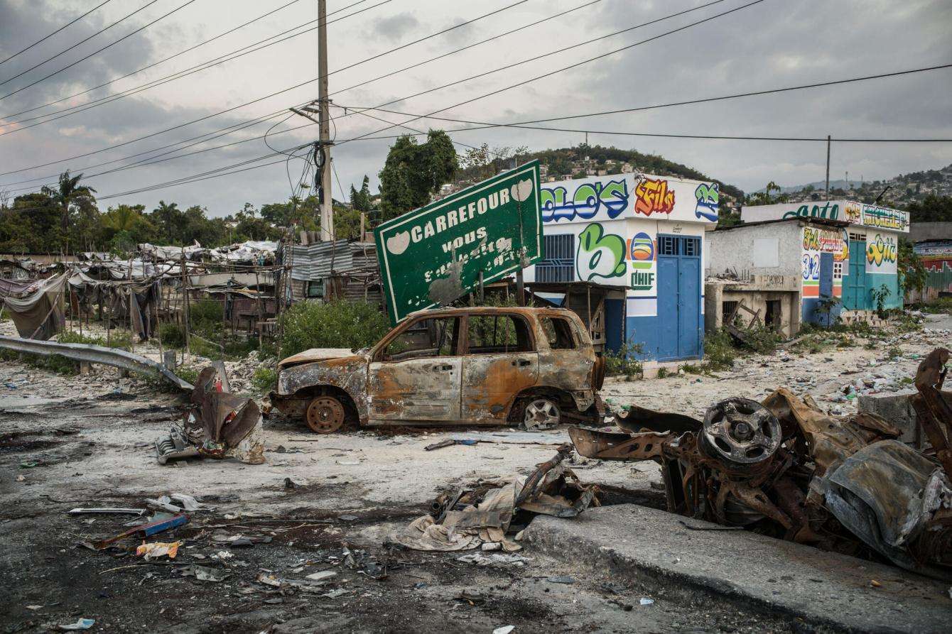 Destruction caused by clashes between armed groups and police in the Carrefour neighborhood in the suburbs of Port-au-Prince, Haiti.