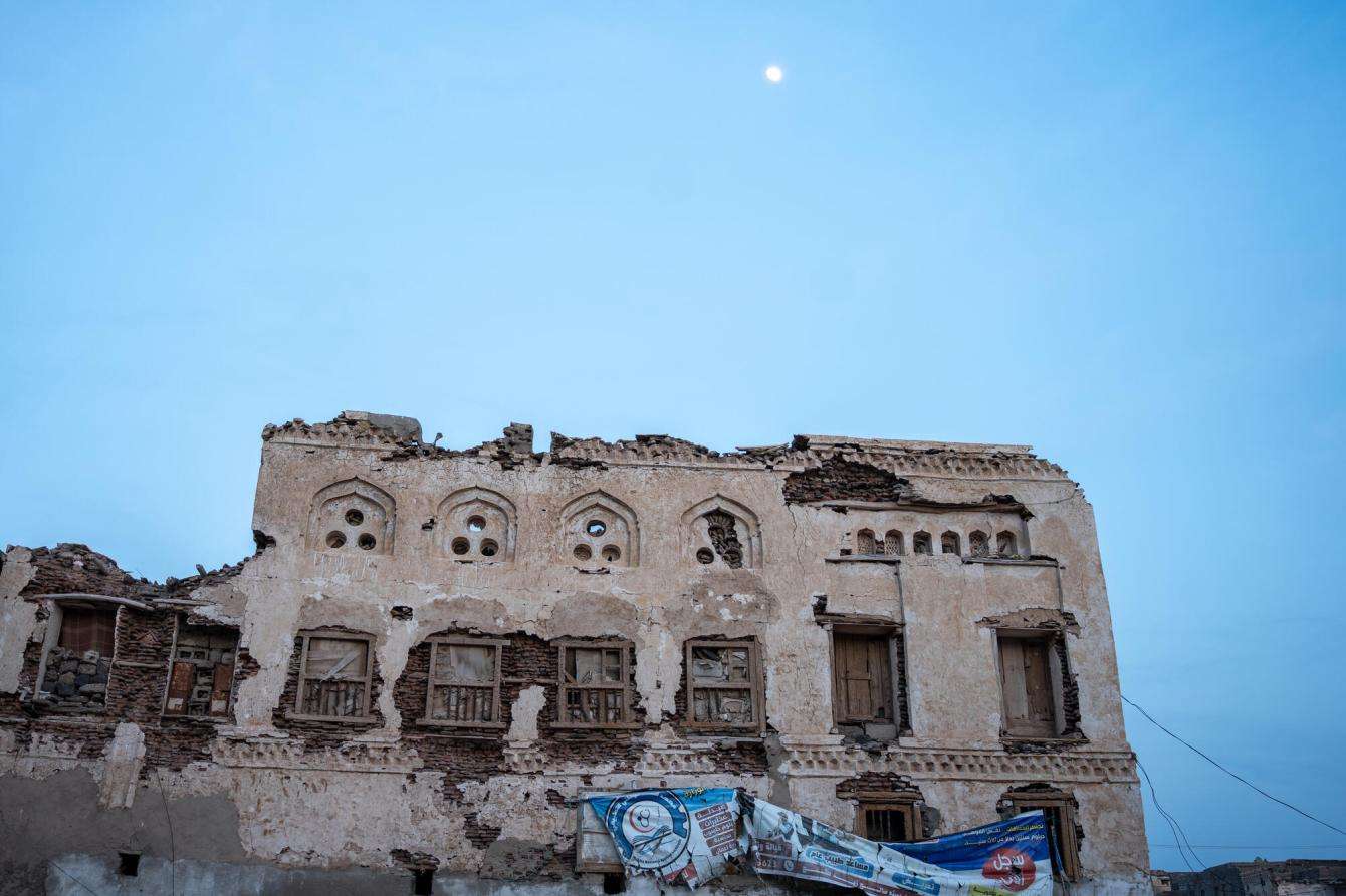 A view of damaged buildings in Mokha, Yemen. 