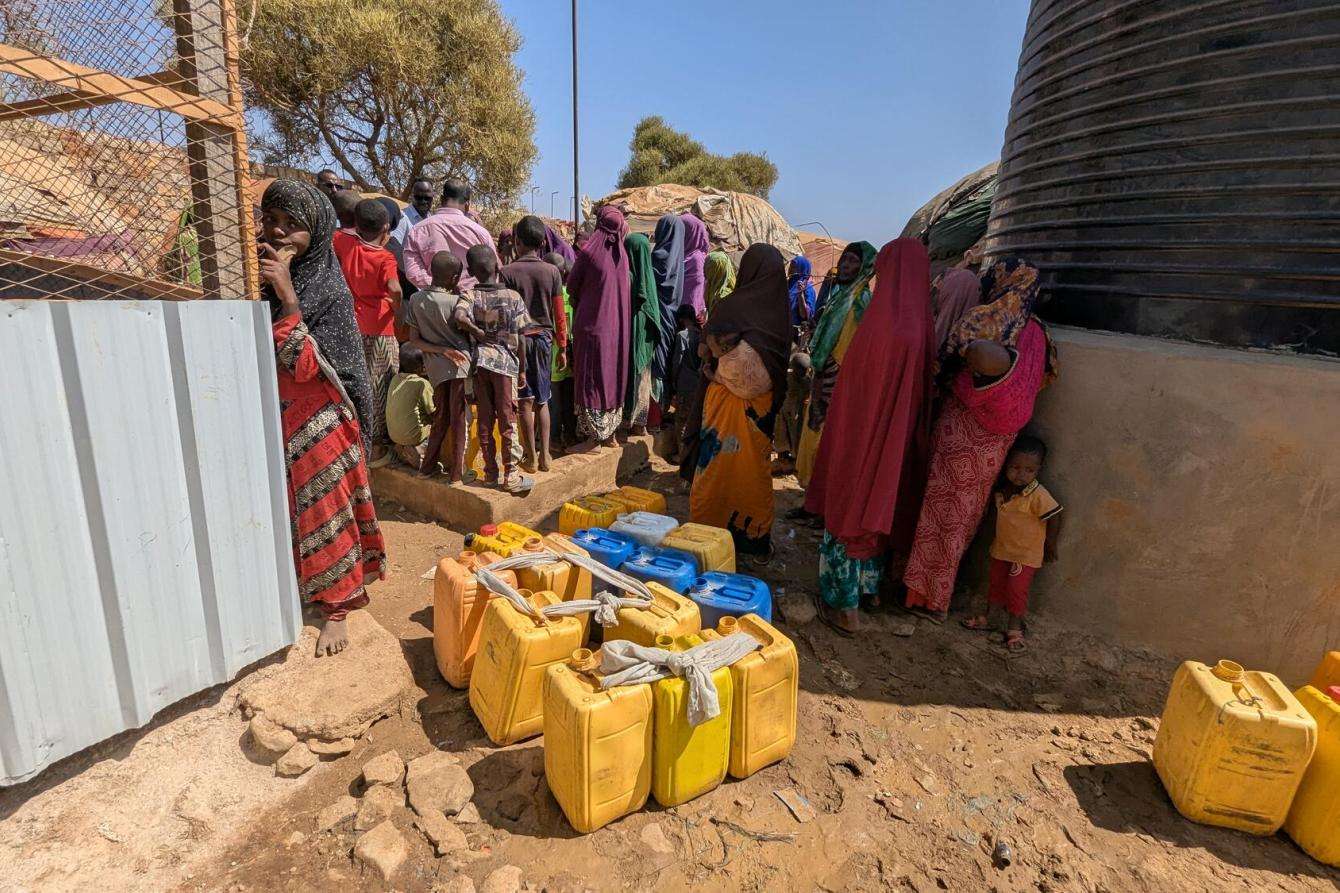 Water cans stacked in Somalia. 