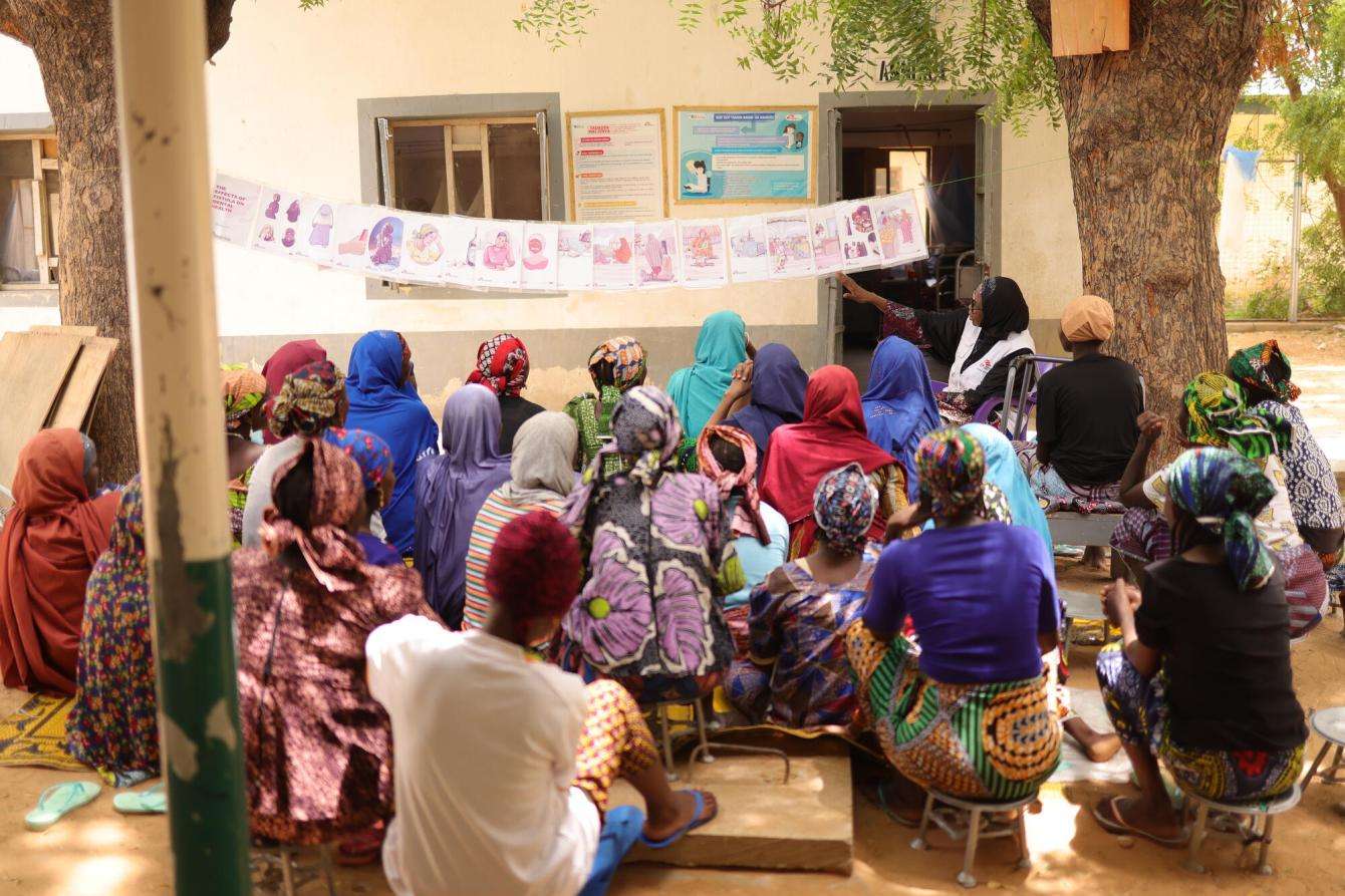 An MSF mental health supervisor conducts a group session with obstetric fistula patients at Jahun General Hospital. Psychosocial support is integrated with fistula care.