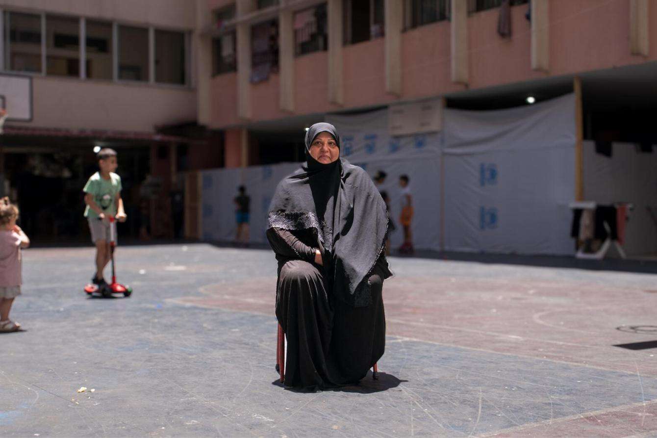 A displaced woman in Beirut, Lebanon.