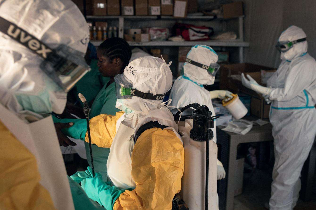 MSF staff prepare to enter the high-risk zone at the Ebola treatment center in Mongbwalu General Hospital in Ituri province, DR Congo.