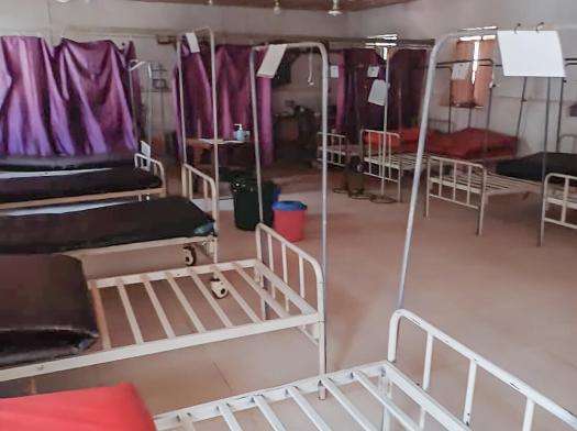 Empty bed frames at El Geneina hospital, West Darfur, after it was looted.