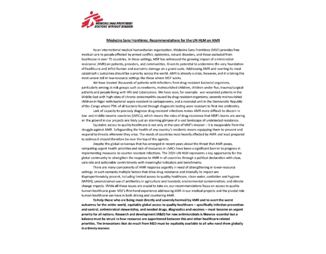 MSF recommendations for UNHLM on AMR