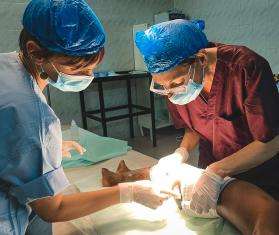 MSF doctors perform surgery in the operating theater at Bashair Teaching Hospital in Khartoum, Sudan.