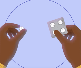 An illustration of a person holding abortion pills