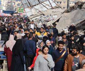Palestinians crowded into the streets of Rafah in southern Gaza.