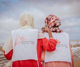 Smira and Madiha, members of MSF’s team in Adré, eastern Chad, participate in a soap distribution for refugees from Sudan.