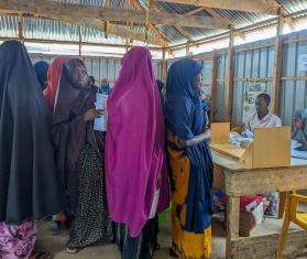 Patients wait in line at a Baidoa hospital in Somalia. 