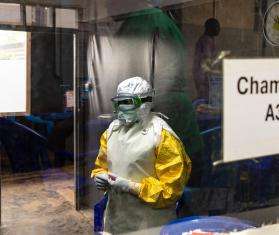 A team member at MSF's Ebola treatment center near Kitatumba Hospital in Butembo, North Kivu province, DR Congo.
