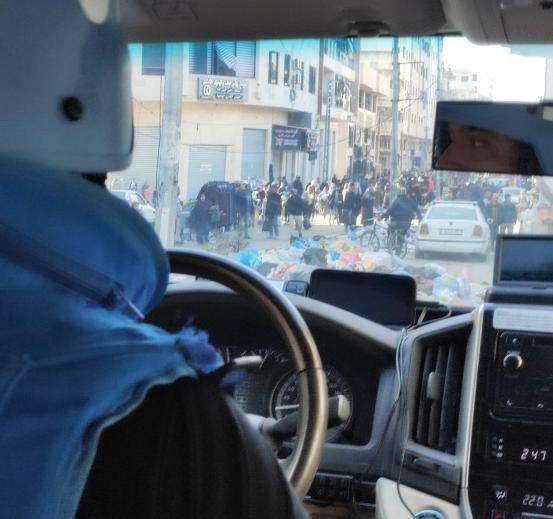 View through the windshield of a car going to Al-Shifa Hospital in Gaza.